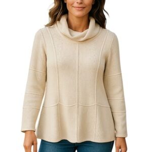 VINTAGE Pure Handknit Ivory Turtleneck Sweater Cotton Patchwork Coastal XS/S